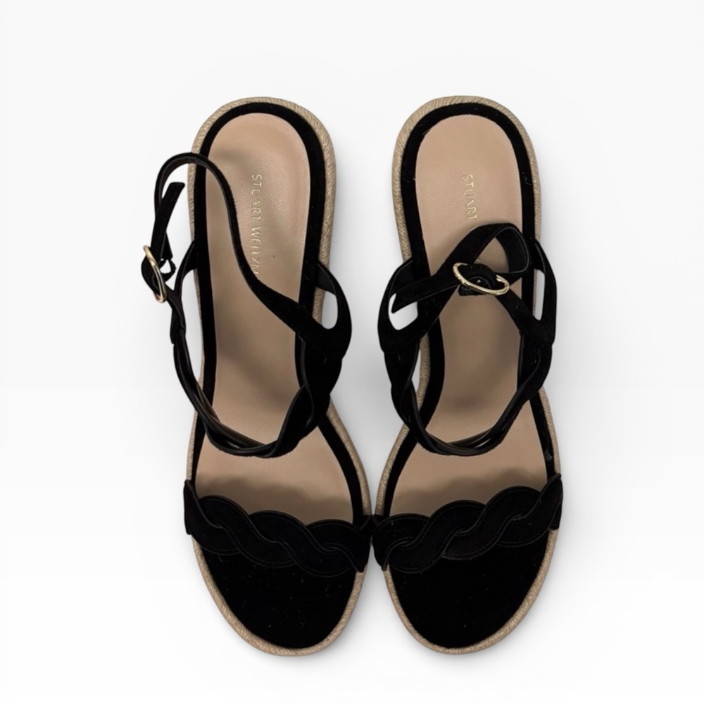 Stuart Weitzman Black Suede Espadrille Wedge Sandals – Size 9 (Fits 9.5) – NEW - Picture 5 of 12